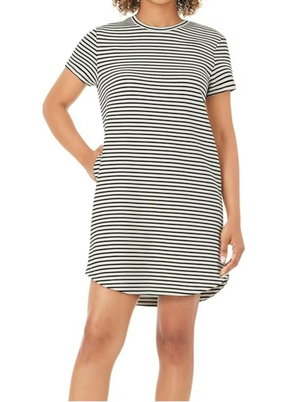 Black & White Striped Short-Sleeve Mini Dress